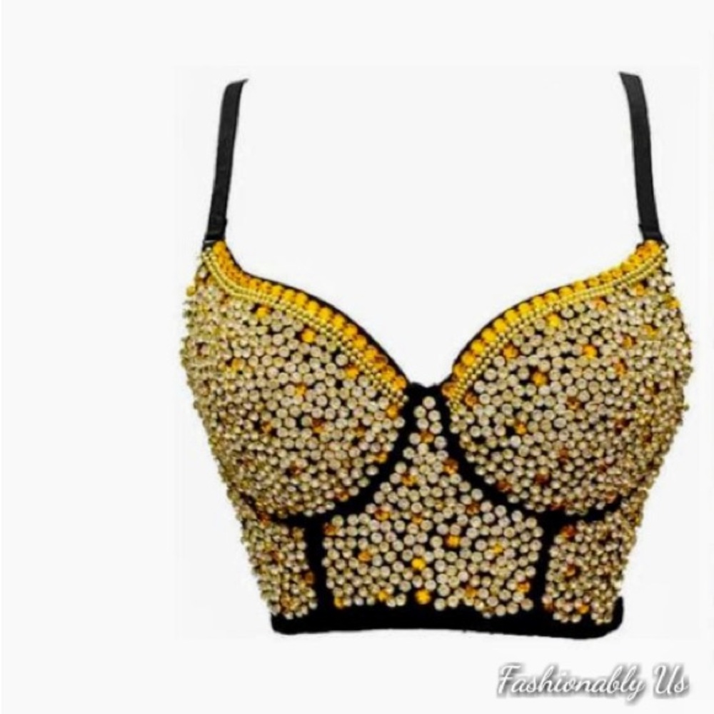 Embellished Black and Gold Bustier Top